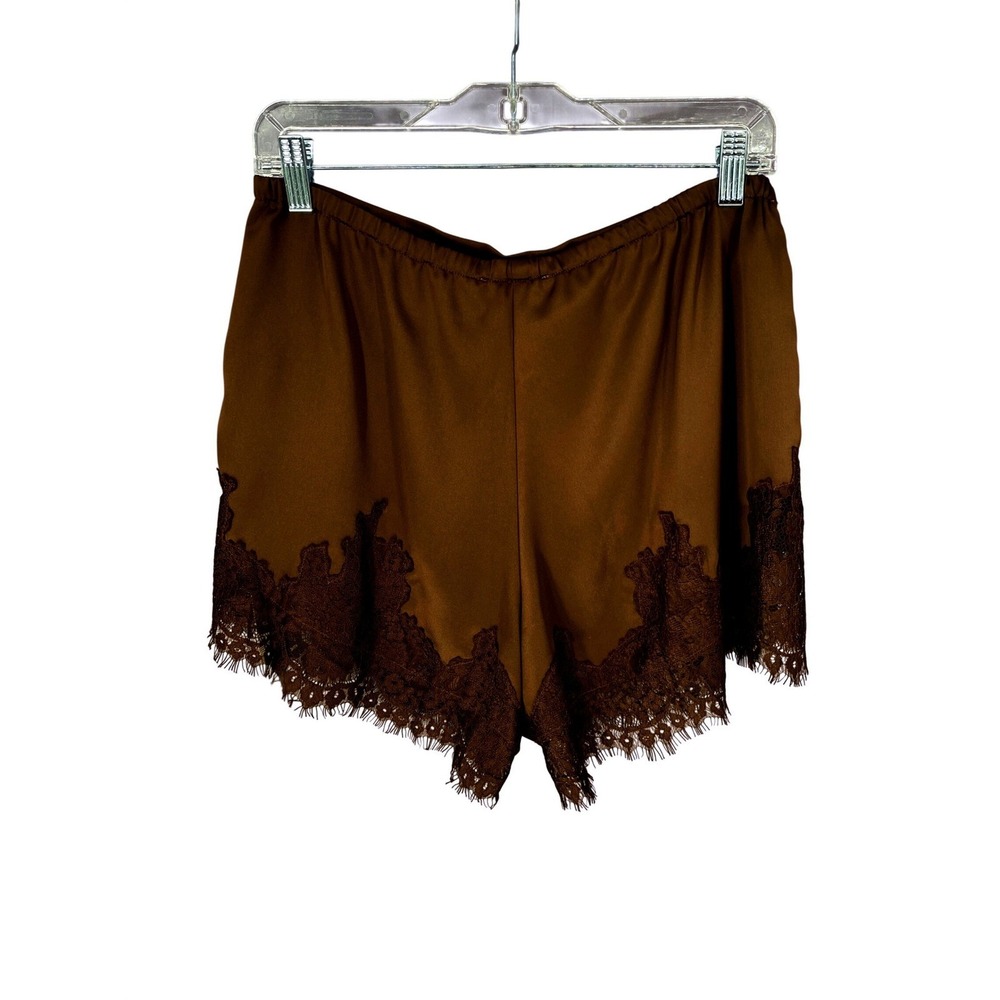Reformation Fern Satin Short Pinecone Brown Lace Trim High Rise Size S NWT - Picture 5 of 15